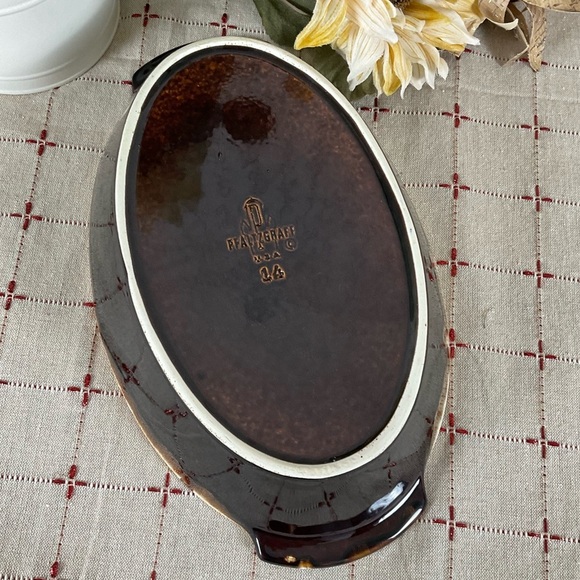 Vintage Pfaltzgraff Gourmet Brown Drip Oval Divided Vegetable Dish / Bowl - Picture 3 of 6